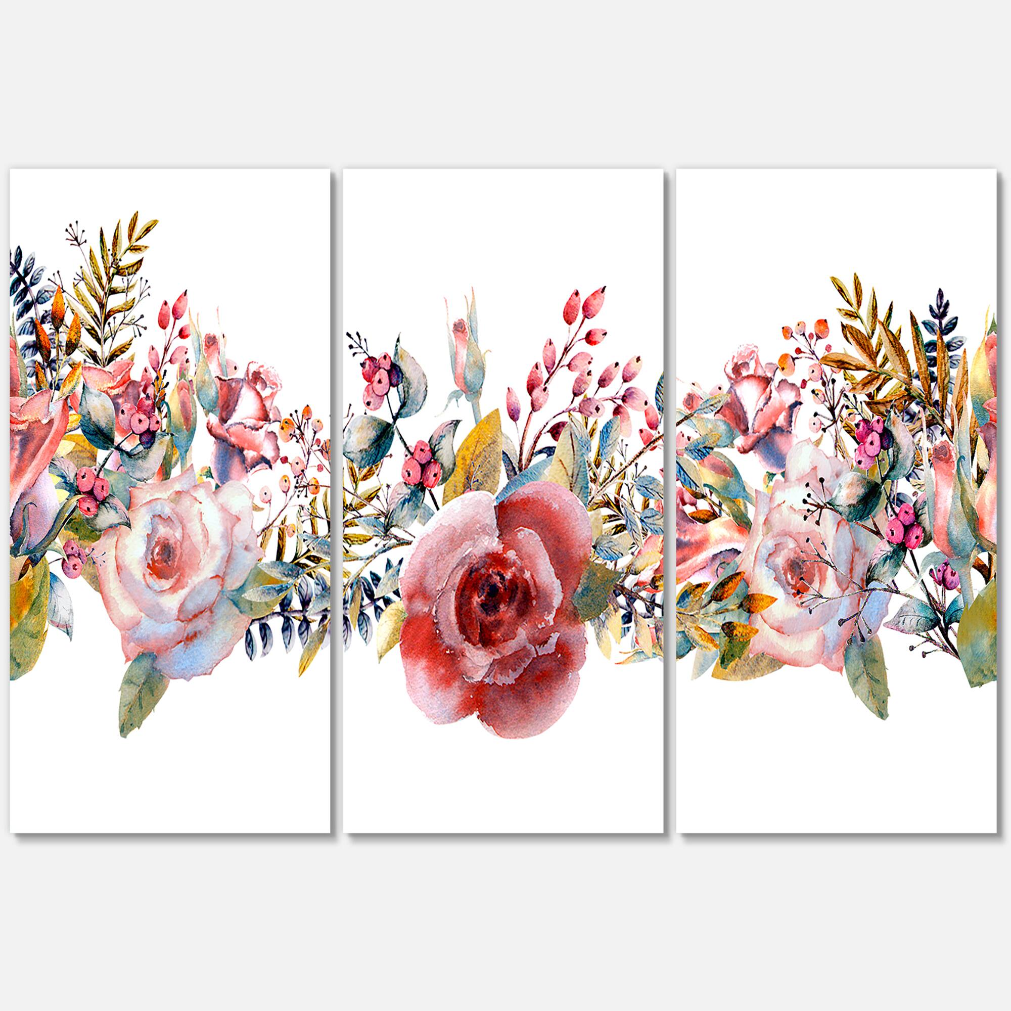 Designart - Pink Roses and Wildflower